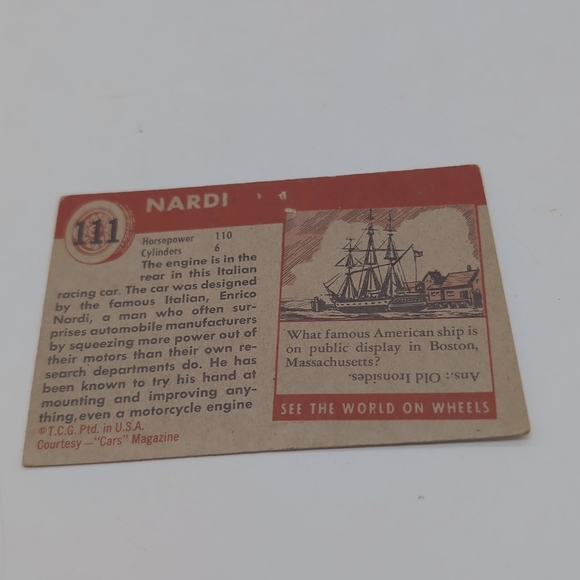 1954 Topps Car Card Set 3 Italian Race Cars Ferrari, Alfa Romeo, Nardi - Picture 8 of 8